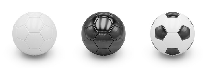 3D rendering Set of Soccer Balls on white background