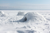 Fototapeta Na ścianę - Igloo  standing on a snowy  reservoir in the winter, Novosibirsk, Russia