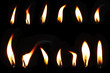  Set of fire flame. Realistic candle flame isolated on black background.