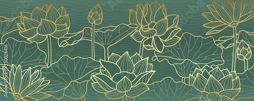 lotus line arts luxury wallpaper design for fabric, prints and background texture, Vector illustration Poster Mural XXL