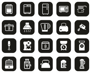 Wall Mural - Kitchen Appliances Icons White On Black Flat Design Set Big