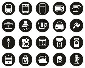 Wall Mural - Kitchen Appliances Icons White On Black Flat Design Circle Set Big