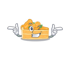 Poster - Smiley cheesecake orange cartoon design style showing wink eye