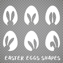 Easter Eggs Shapes With Bunny Ears Silhouette - Traditional Symbol Of Holiday, Big Set. Simple Eggs Hunt Design Collection. Vector Illustration For Poster, Card Or Banner.
