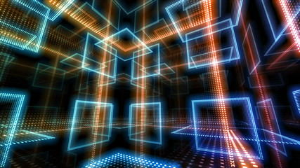 Disco club space illumination neon light room floor wall 3D illustration abstract background