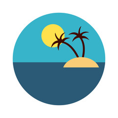 Poster - sea scape scene with palms flat style icon