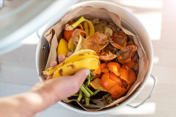 Container full of domestic food waste ready to be composted