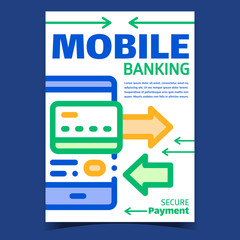 Canvas Print - Mobile Banking Creative Advertising Poster Vector. Mobile Online Secure Payment, Smartphone And Plastic Card. Financial Bank Account In Phone Concept Template Stylish Colorful Illustration