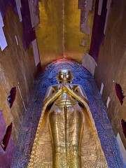 The famous Buddha statue of Ananda Temple, the excellent architecture that can make Buddha face vary to the distance of view