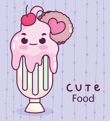 Sticker - cute food ice cream glass with cookie sweet dessert pastry cartoon