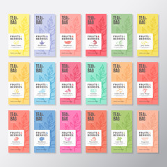 Wall Mural - fruit and berries tea labels collection. abstract vector packaging design layouts set with realistic