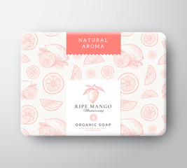 Wall Mural - mango bath soap cardboard box. abstract vector wrapped paper container with label cover. packaging d