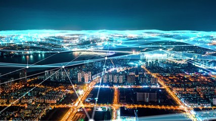 Modern city with wireless network connection concept