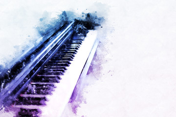 Abstract beautiful keyboard of the piano foreground Watercolor painting background and Digital illustration brush to art