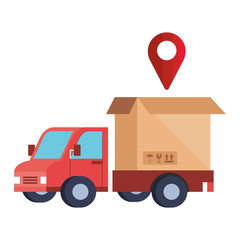 Canvas Print - delivery service with truck and box vector illustration design