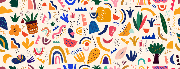 Poster - Decorative abstract seamless pattern with colorful doodles. Hand-drawn modern illustration	