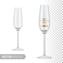 Empty Clear Champagne Flute Template. Vector Mockup.