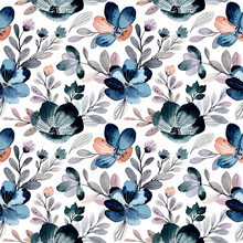 Blue Green Abstract Floral Watercolor Seamless Pattern