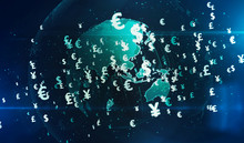 Money Symbols On Digital Globe Background