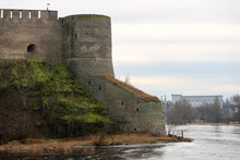 View To Ivangorod Fortress Corner Tower And River Narva, Russia