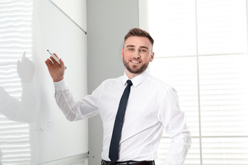 Sticker - Professional business trainer near whiteboard in office