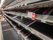 Empty Shelves At Local SupermerketEmpty Meat Isle At Supermarket After Virus Outbreak Causes Panic And People Panic Buy Produce,.