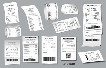 Wall Mural - set of register sale receipt or cash receipt printed on white paper concept. eps 10 vector, easy to modify