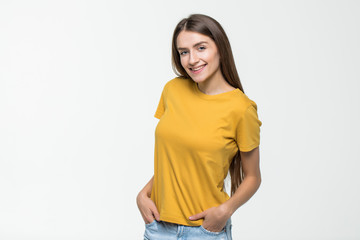 Young casual woman style isolated over white background.