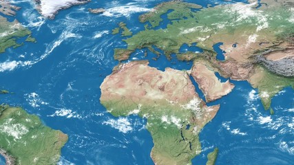 Wall Mural - Realistic earth world map. Detailed world atlas animation. Zoom in of the europa.