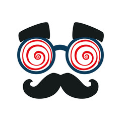 Sticker - mask with crazy glasses and moustache vector illustration design