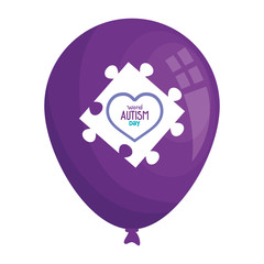 Wall Mural - world autism day with balloon helium and puzzle piece vector illustration design