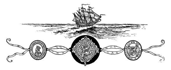 Sticker - A ship and an old English sea, vintage illustration