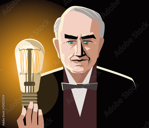 Fotografía great inventor with a light bulb