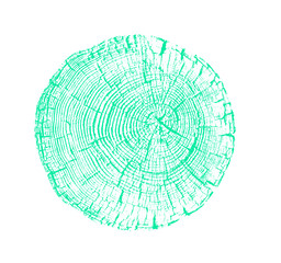 Wall Mural - vector wood texture of cracked rings pattern from a felled tree. blue green wooden stump isolated on
