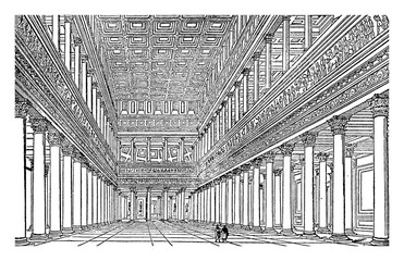 Wall Mural - Interior of Trajan's Bascilica, as restored by Canina, vintage engraving.