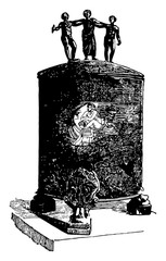 Wall Mural - Cist is a basket,  is a small stone-built coffin-like box or ossuary used to hold the bodies of the dead, vintage engraving.