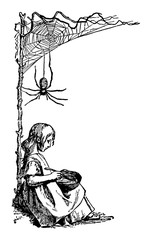 Wall Mural - little miss muffet, vintage illustration