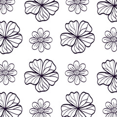 Poster - background of flowers line style vector illustration design