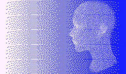 Aufkleber - Pixel art illustration with human head made of particles. Concept illustration of Artificial intelligence, Machine learning and Neural Networks.
