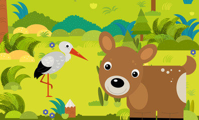 cartoon scene with different european animals in the forest illustration