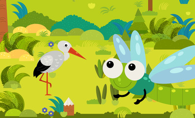 cartoon scene with different european animals in the forest illustration