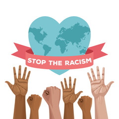 Poster - stop racism international day poster with hands and heart planet