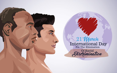 Wall Mural - stop racism international day poster with interracial men profiles