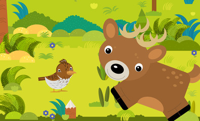 cartoon scene with different european animals in the forest illustration