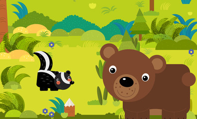 cartoon scene with different european animals in the forest illustration