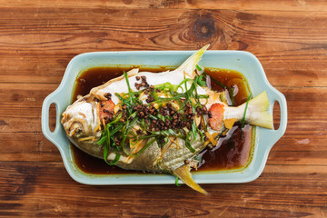 Steamed Gold pomfret, steamed fish with peppercorns