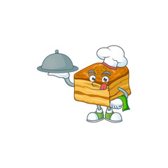 Sticker - chef cartoon character of baklava with food on tray