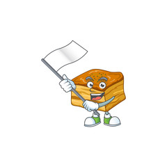 Sticker - A patriotic baklava mascot character design holding standing flag