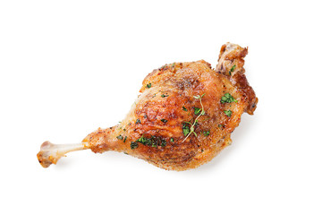 Roast duck leg isolated on white background