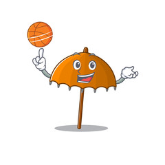 Wall Mural - A sporty orange umbrella cartoon mascot design playing basketball